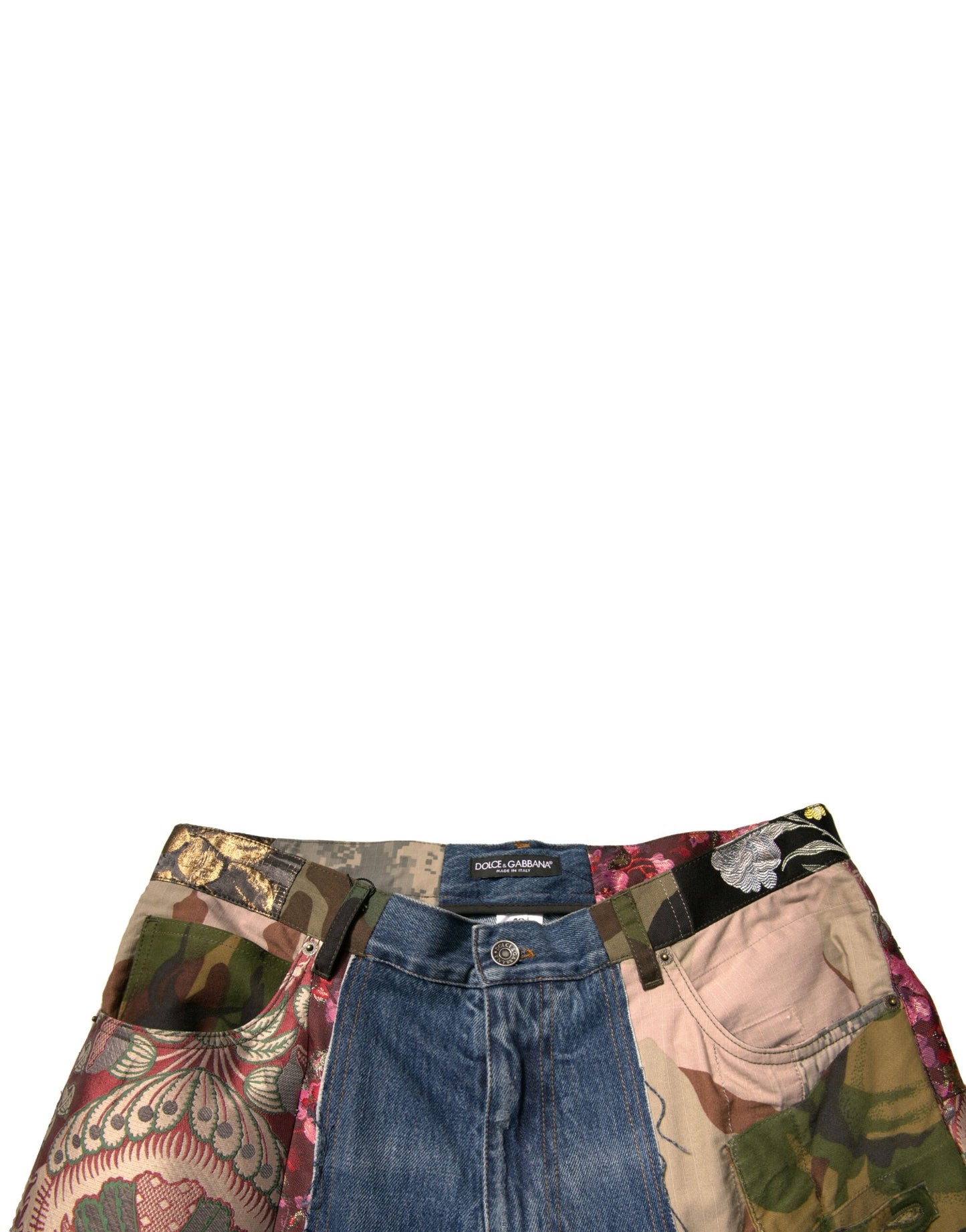 Jean en denim droit en coton patchwork bleu Dolce & Gabbana