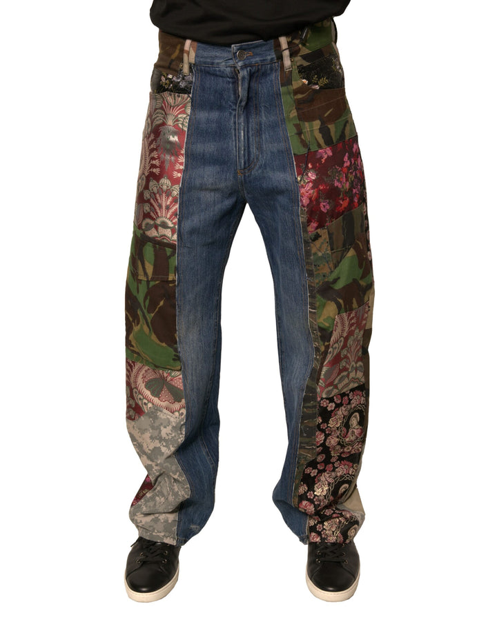 Jeans de mezclilla rectos de algodón con retazos azules de Dolce & Gabbana