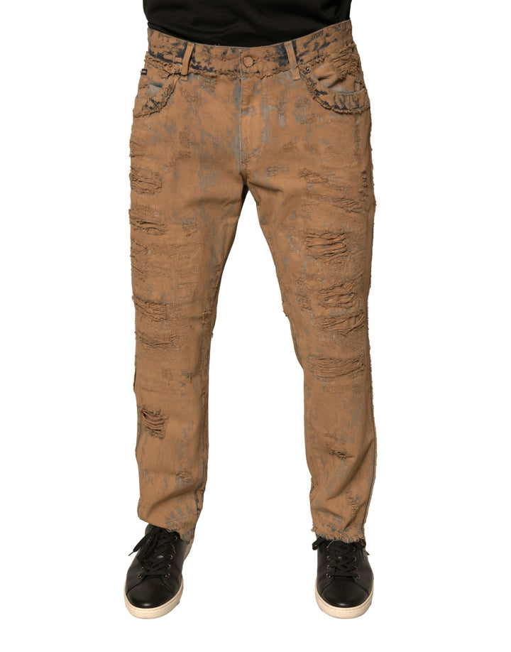 Jeans ajustados Dolce & Gabbana de algodón deshilachado marrón