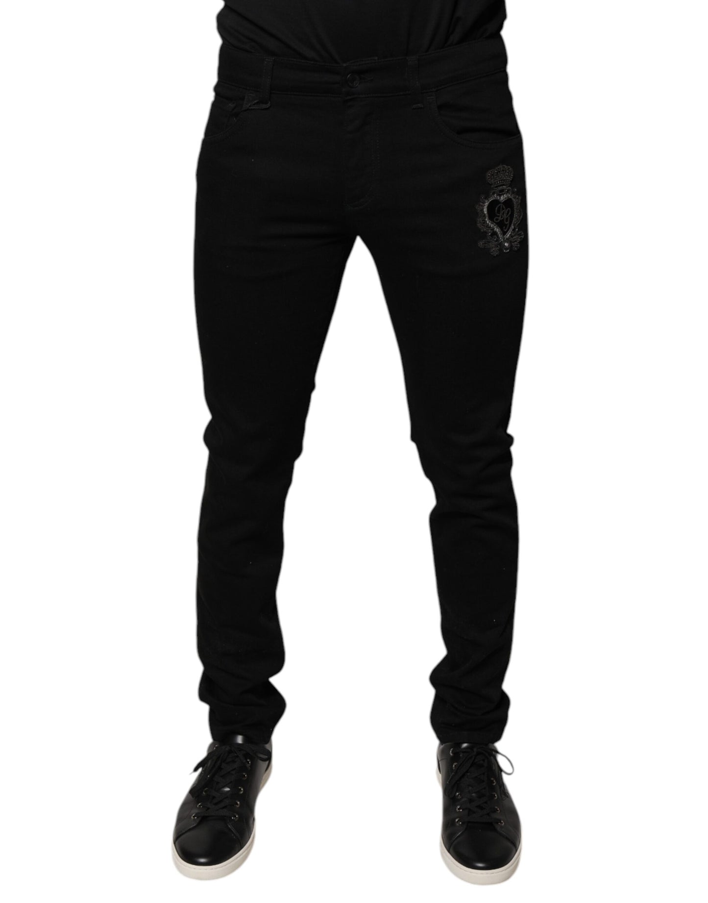 Jeans en jean skinny en coton noir avec logo couronne DG Dolce & Gabbana