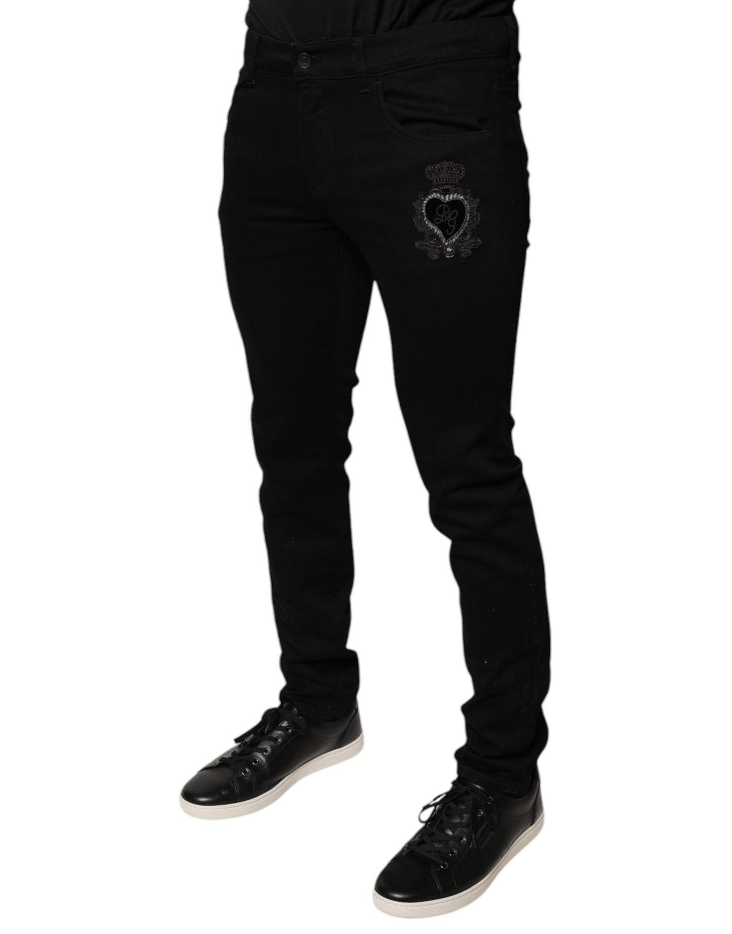 Jeans en jean skinny en coton noir avec logo couronne DG Dolce & Gabbana