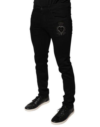 Jeans en jean skinny en coton noir avec logo couronne DG Dolce & Gabbana