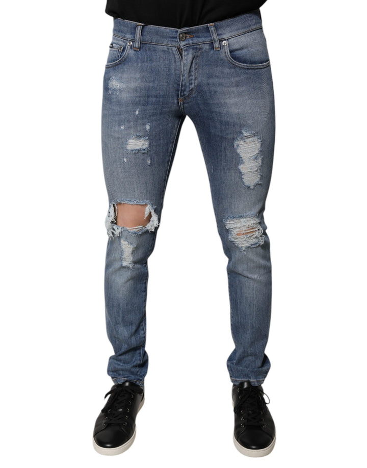 Pantalones vaqueros pitillo elásticos de algodón desgastado azules de Dolce & Gabbana