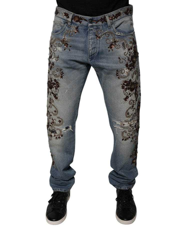 Jean skinny en denim brodé Dolce & Gabbana Light Blue