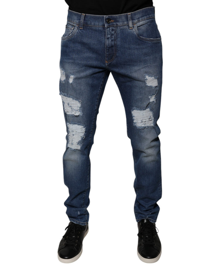 Jean slim déchiré en coton bleu Dolce & Gabbana