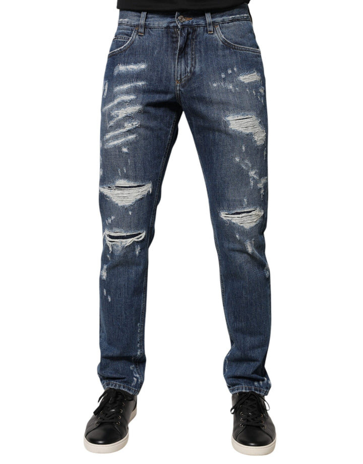 Jean slim déchiré en coton bleu Dolce & Gabbana