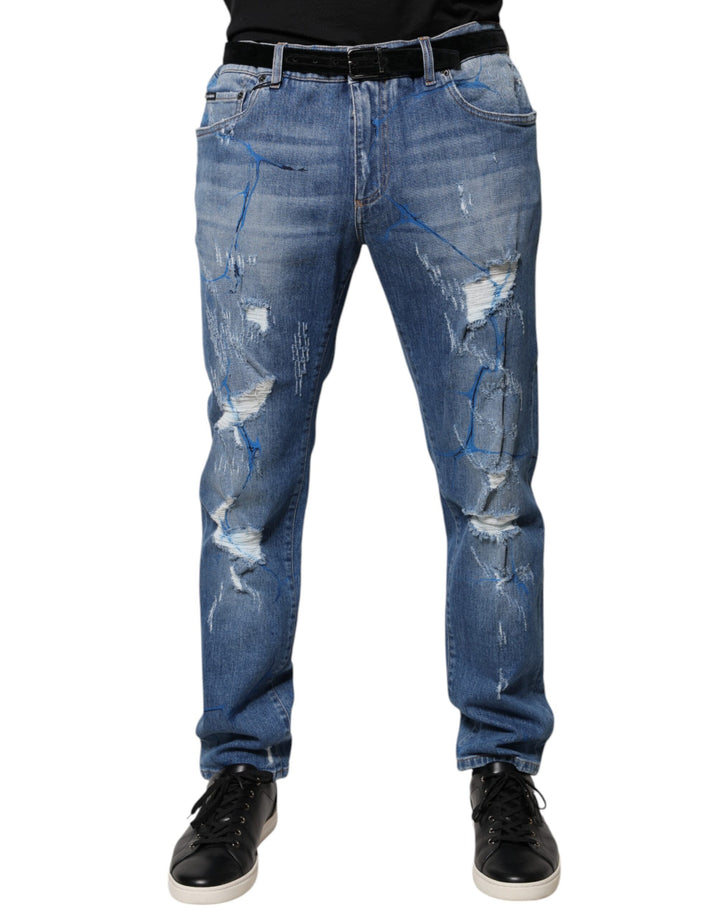Jean slim en denim stretch de coton bleu déchiré Dolce & Gabbana