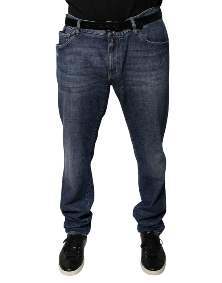 Jean skinny en denim de coton bleu foncé avec logo Dolce & Gabbana