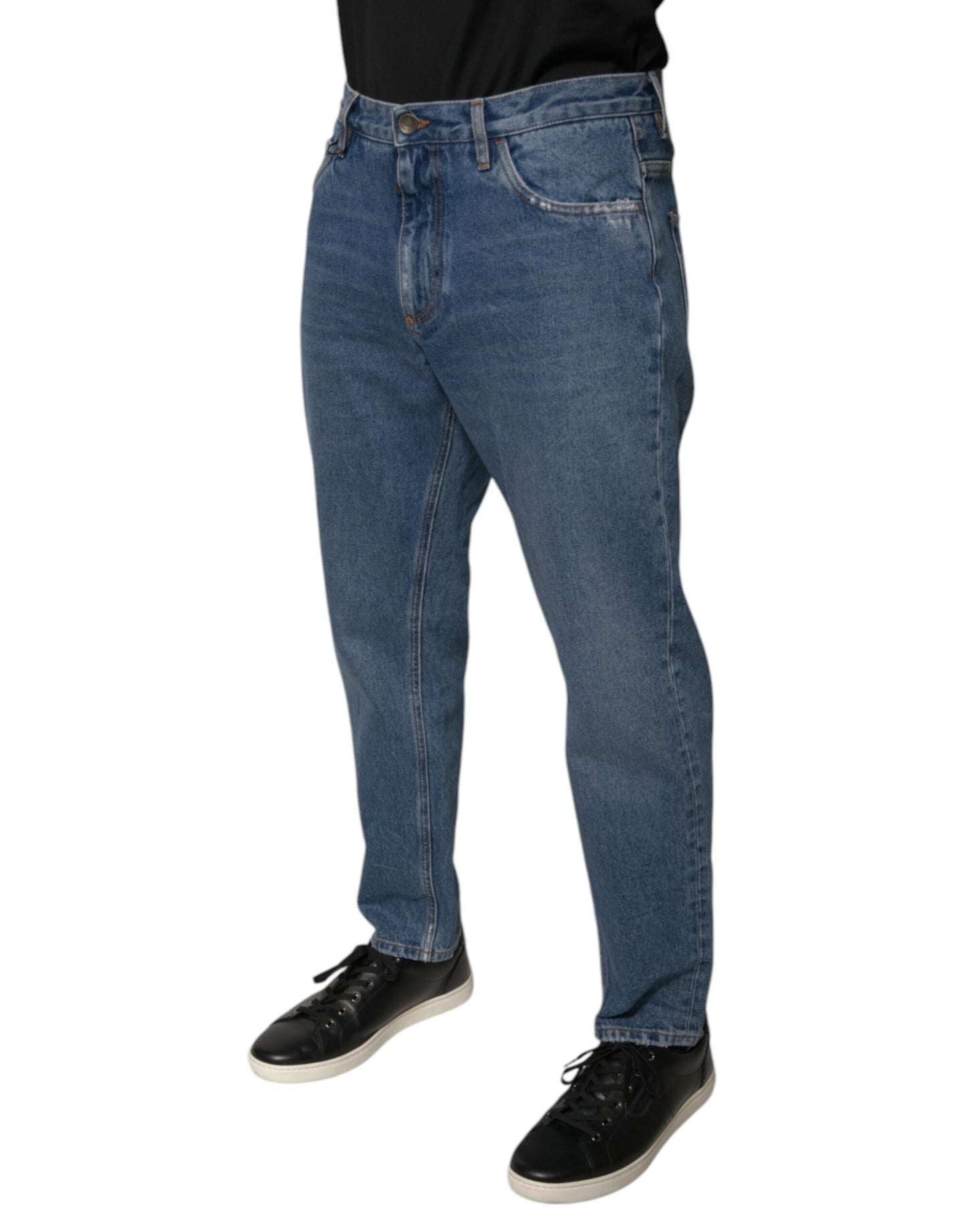Jeans amples en jean de coton bleu à logo Dolce & Gabbana pour homme