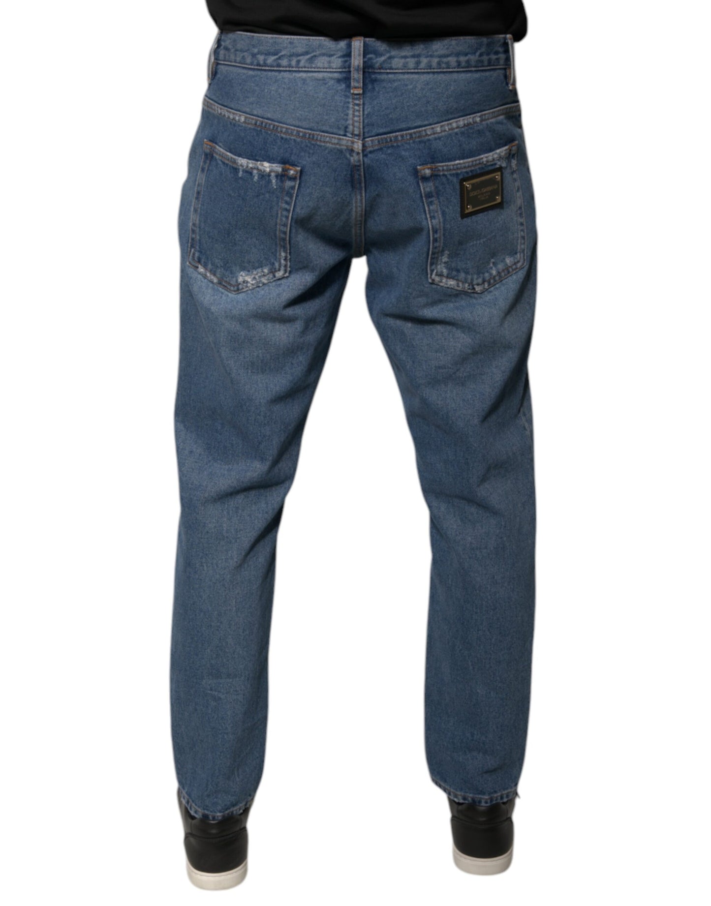 Jeans amples en jean de coton bleu à logo Dolce & Gabbana pour homme