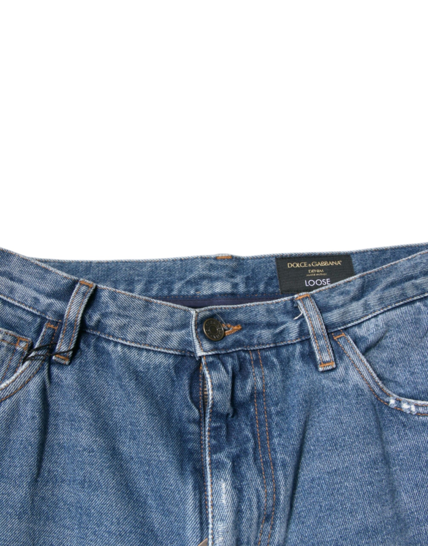 Jeans amples en jean de coton bleu à logo Dolce & Gabbana pour homme