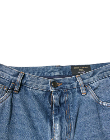Jeans amples en jean de coton bleu à logo Dolce & Gabbana pour homme