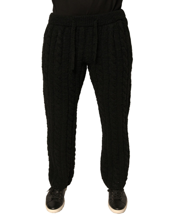 Pantalon slim en maille de laine noir Dolce & Gabbana