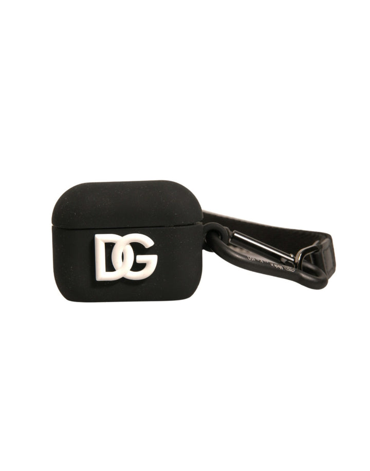 Étui AirPods Dolce & Gabbana en caoutchouc de silicone noir gaufré du logo