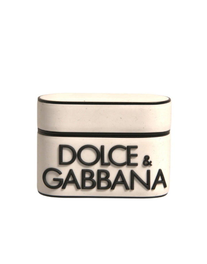 Étui Airpods Dolce & Gabbana en PVC Blanc avec Plaque Logo Embossé
