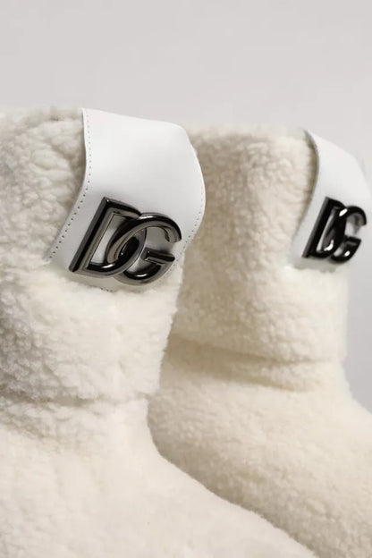Bottes Mi-Mollet Rembourrées Logo en Peluche Blanches Dolce & Gabbana