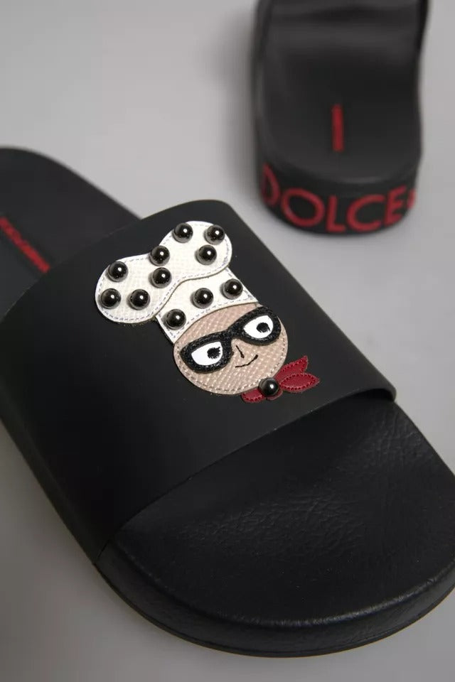 Dolce & Gabbana Sandalias de Piel Negras Zapatos de Playa