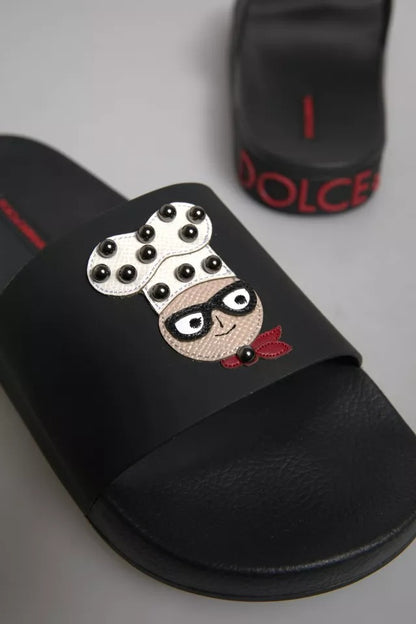 Dolce & Gabbana Sandalias de Piel Negras Zapatos de Playa
