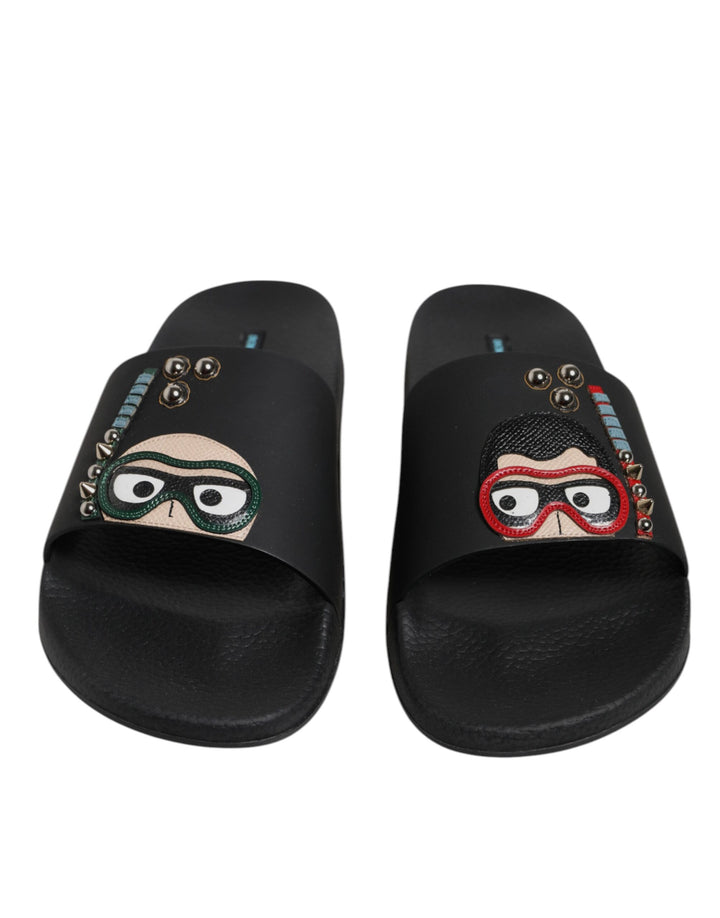 Chaussures de plage plates Dolce & Gabbana en cuir noir