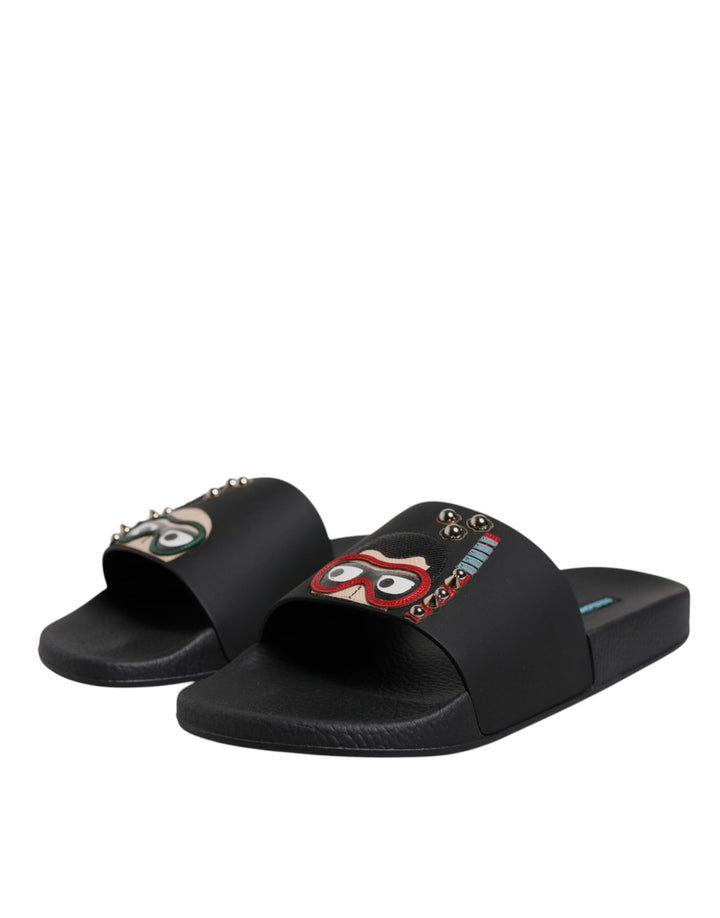 Chaussures de plage plates Dolce & Gabbana en cuir noir