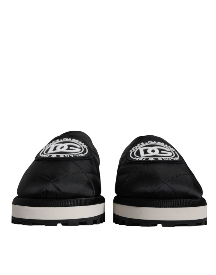 Sandales plates matelassées en nylon noir avec logo Dolce & Gabbana