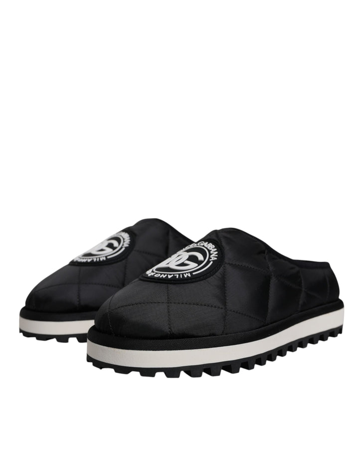 Sandales plates matelassées en nylon noir avec logo Dolce & Gabbana