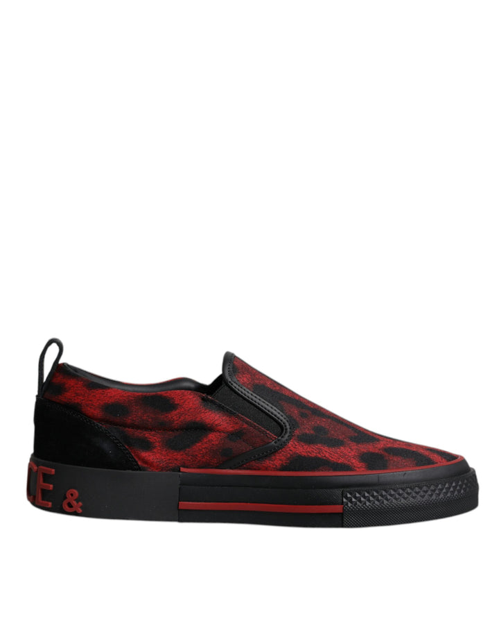 Zapatillas Bajas de Hombre de Algodón con Estampado de Leopardo Rojo y Negro Dolce & Gabbana
