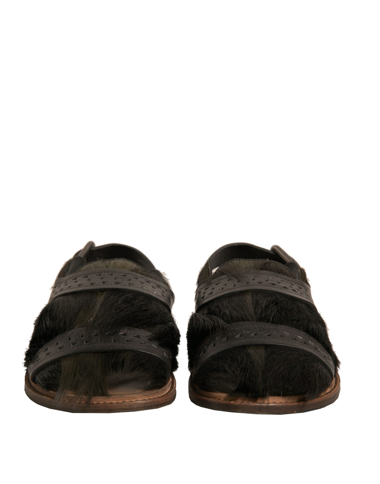 Sandales plates en cuir façon poulain vert Dolce & Gabbana