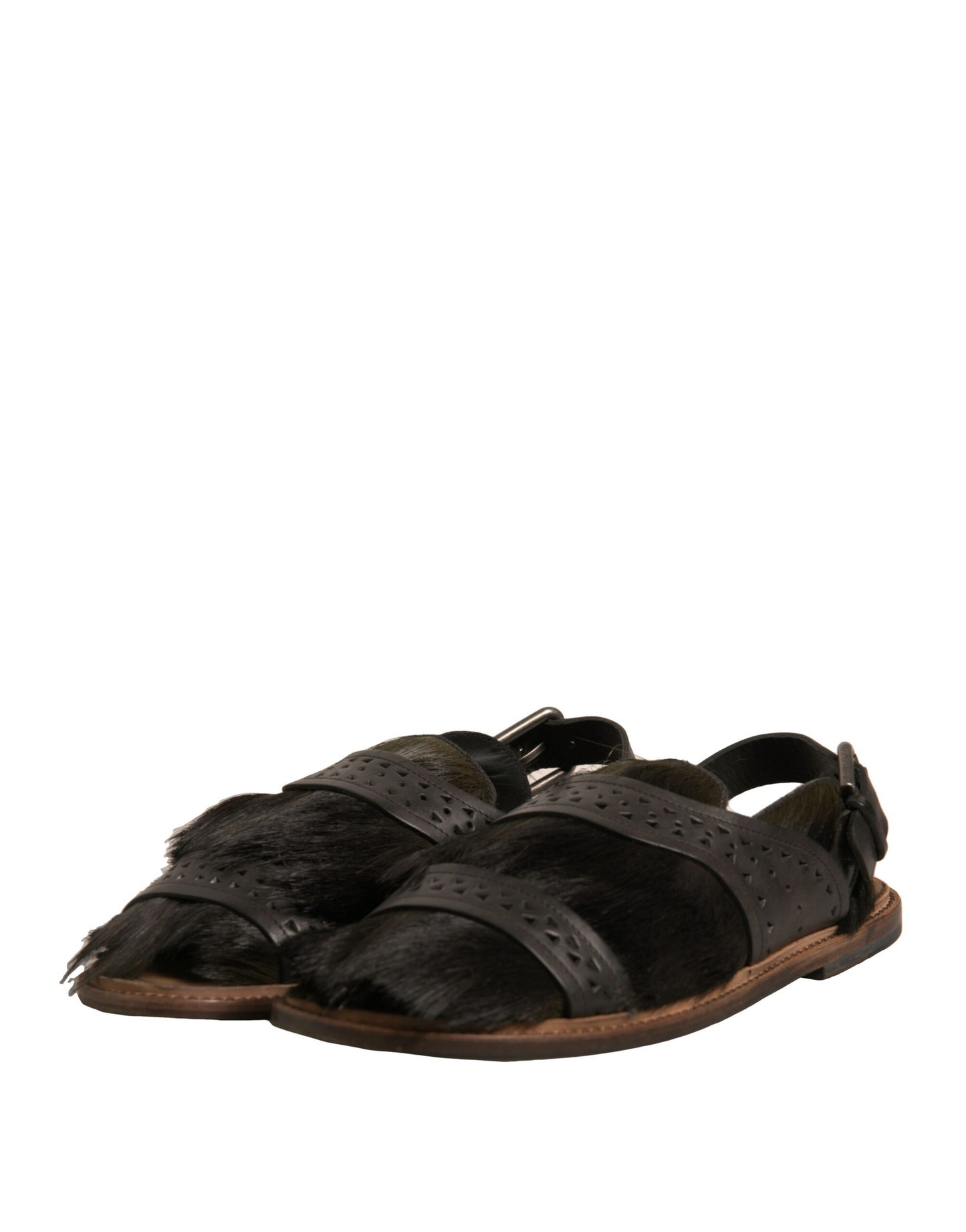 Sandales plates en cuir façon poulain vert Dolce & Gabbana