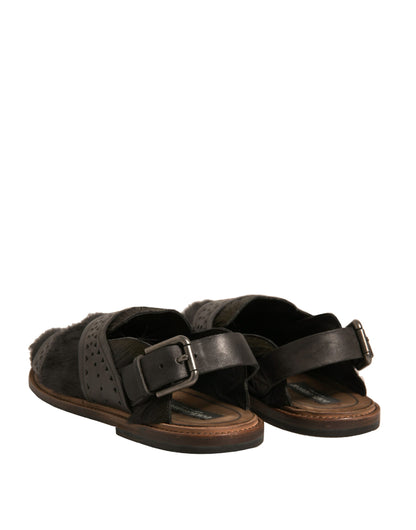 Sandales plates en cuir façon poulain vert Dolce & Gabbana