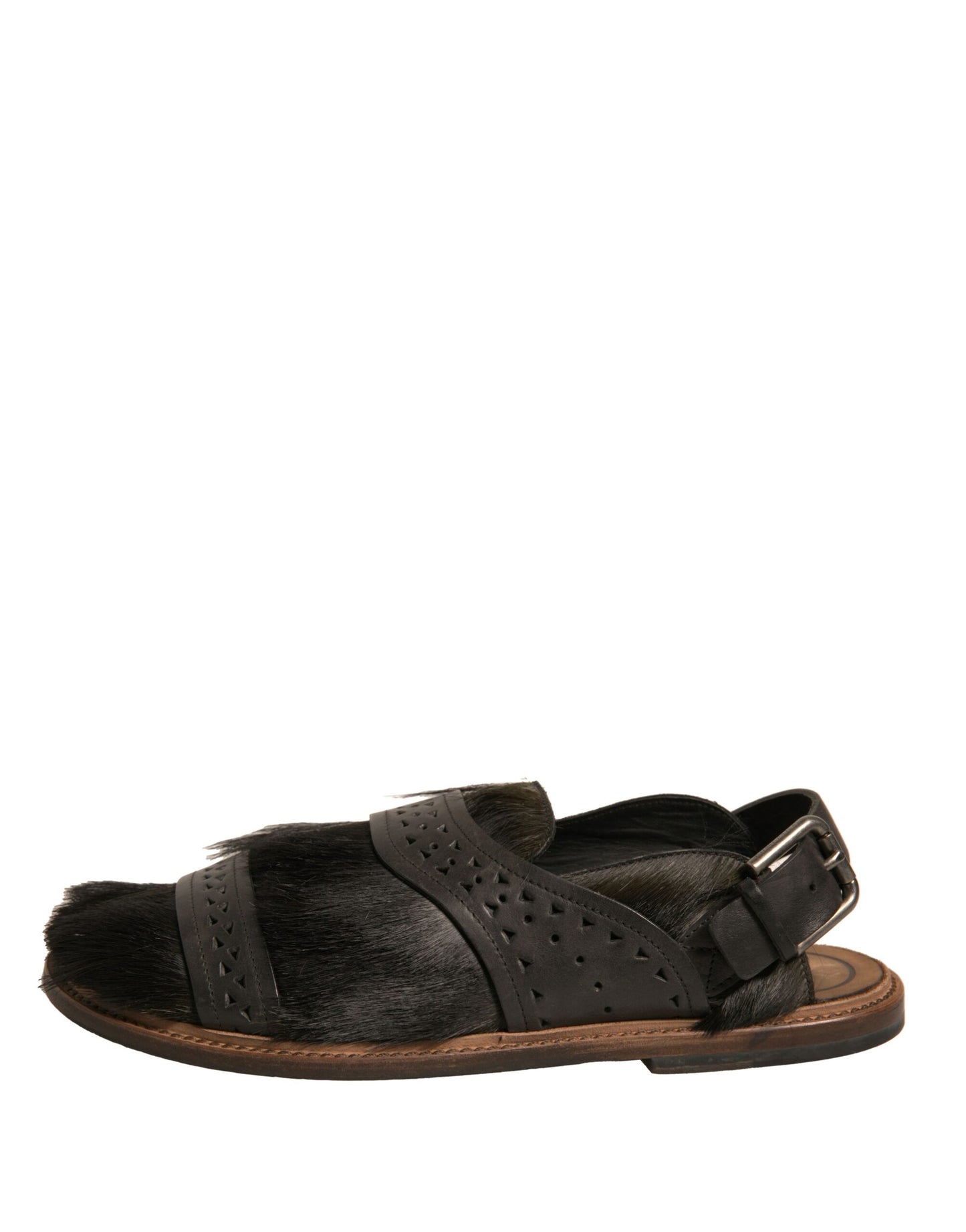 Sandales plates en cuir façon poulain vert Dolce & Gabbana