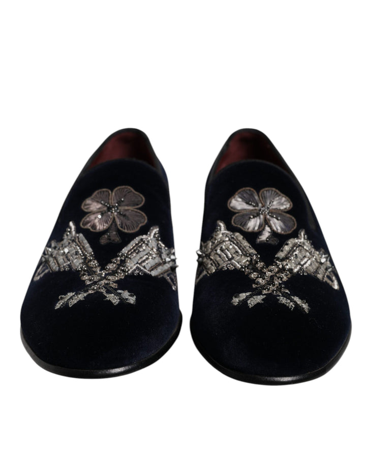 Mocasines de vestir Dolce & Gabbana de terciopelo negro con diseño floral y de pistola