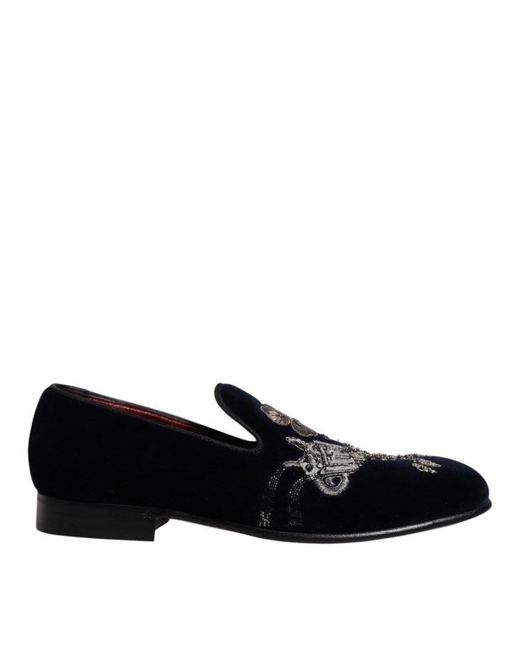 Mocasines de vestir Dolce & Gabbana de terciopelo negro con diseño floral y de pistola