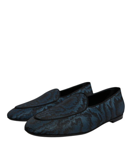 Mocassins Hommes Dolce & Gabbana Plats Bleu Noir Chaussures de Ville