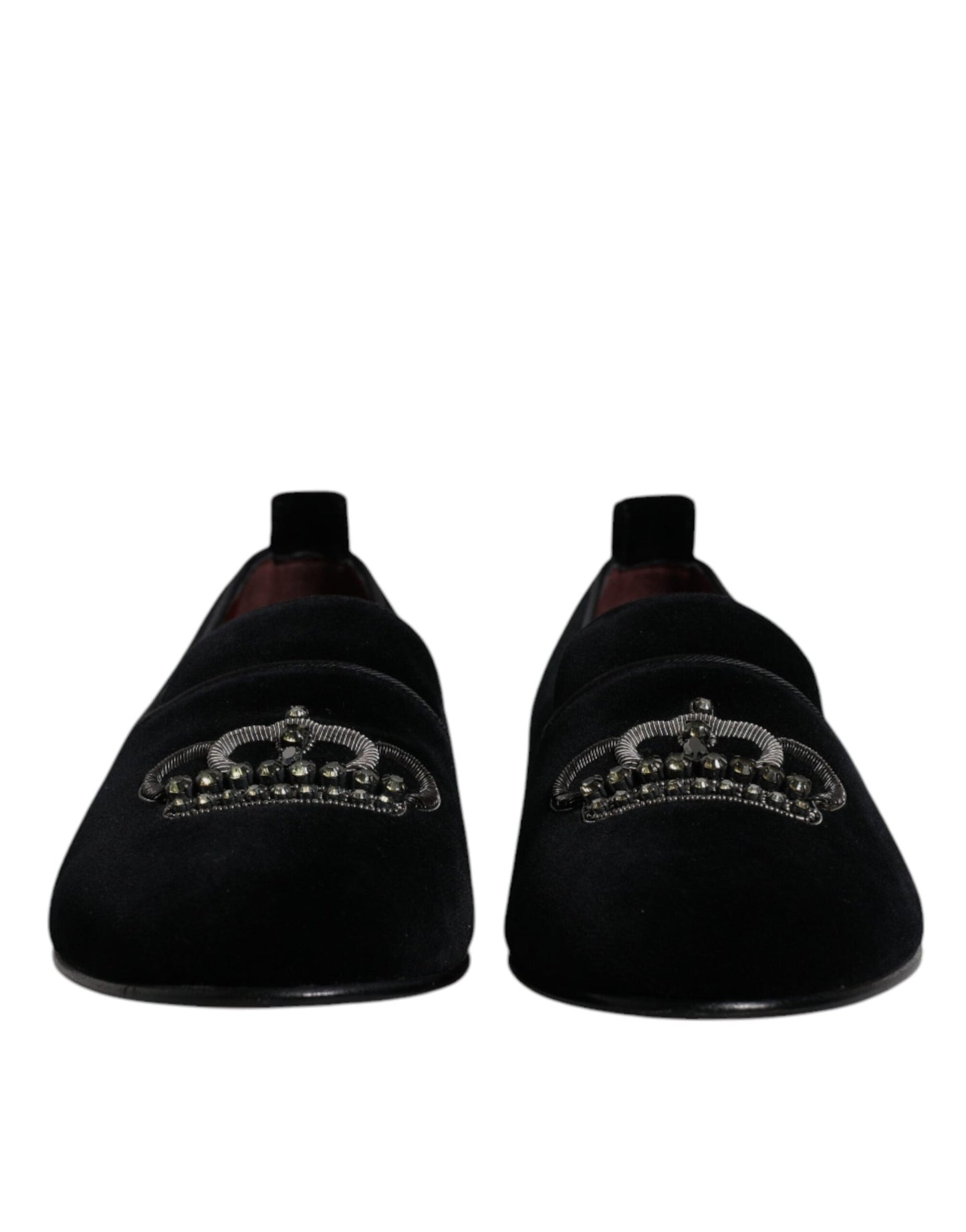 Mocassins de soirée Dolce & Gabbana en velours noir et couronne en cristal