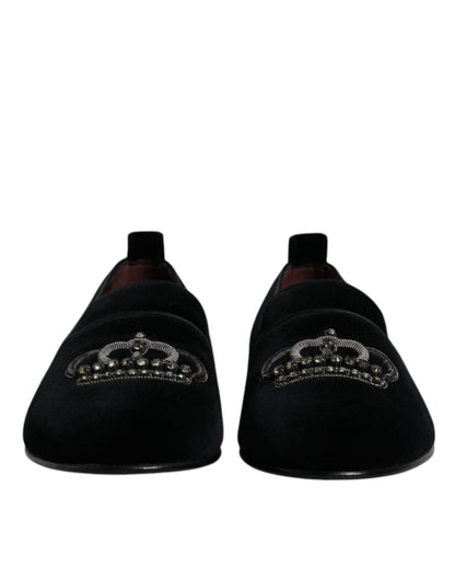 Mocassins de soirée Dolce & Gabbana en velours noir et couronne en cristal
