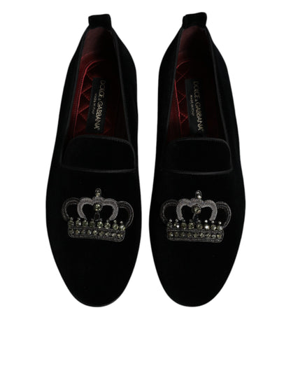 Mocassins de soirée Dolce & Gabbana en velours noir et couronne en cristal