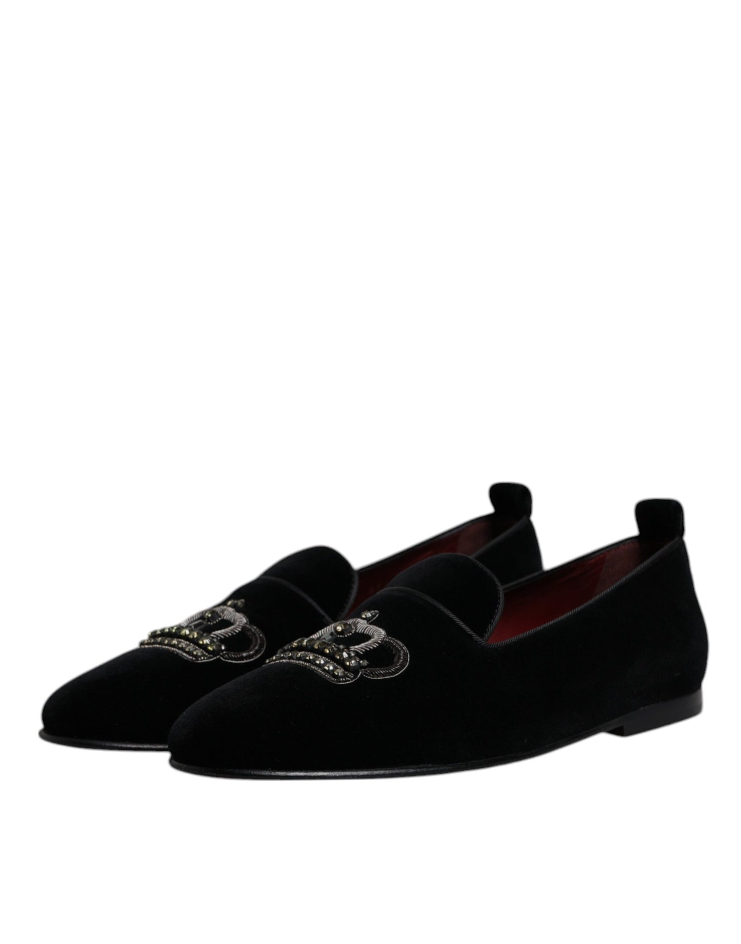 Mocassins de soirée Dolce & Gabbana en velours noir et couronne en cristal