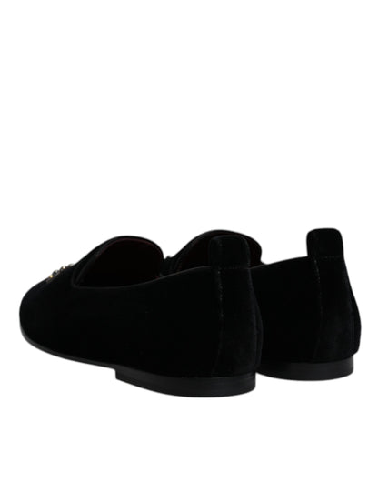Mocassins de soirée Dolce & Gabbana en velours noir et couronne en cristal