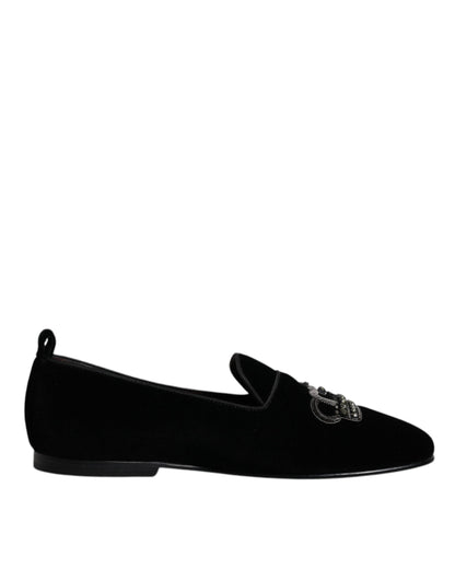 Mocassins de soirée Dolce & Gabbana en velours noir et couronne en cristal