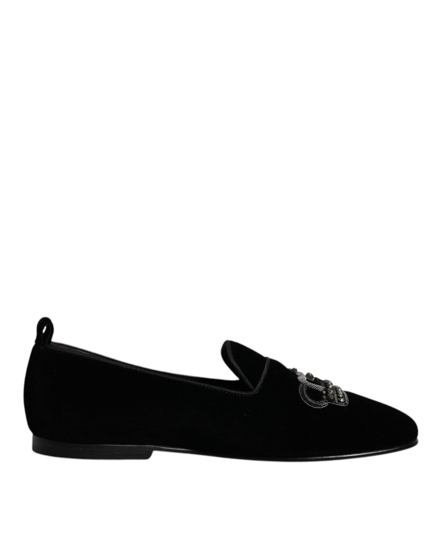 Mocassins de soirée Dolce & Gabbana en velours noir et couronne en cristal