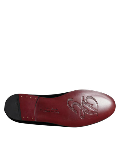 Mocassins de soirée Dolce & Gabbana en velours noir et couronne en cristal