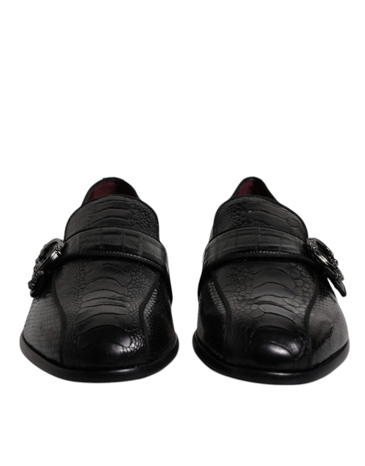 Mocasines de vestir formales Dolce & Gabbana de piel exótica negra con logo DG