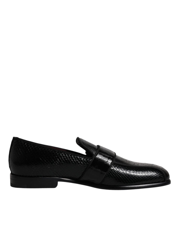 Mocasines de vestir formales Dolce & Gabbana de piel exótica negra con logo DG