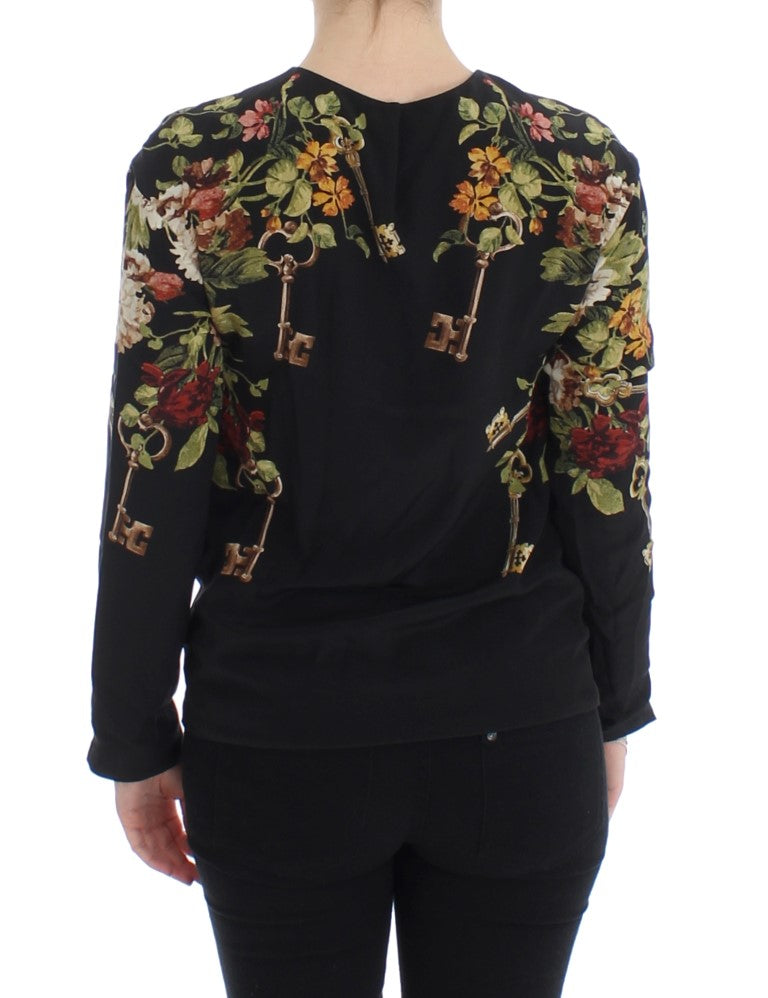 Chemisier en soie à imprimé floral Dolce & Gabbana motif clé noir