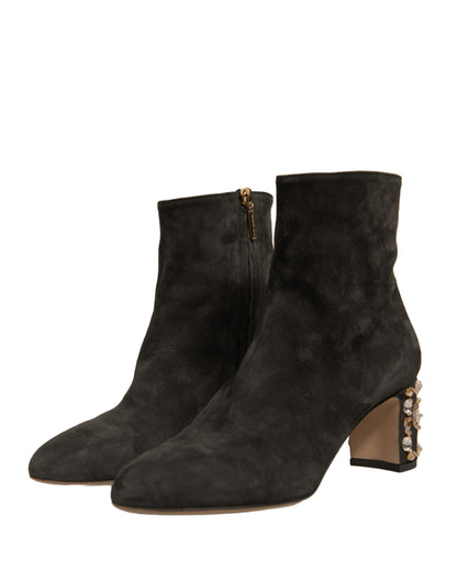 Chaussures bottines à talon orné Dolce & Gabbana noires