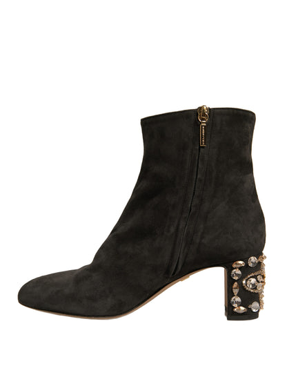 Chaussures bottines à talon orné Dolce & Gabbana noires