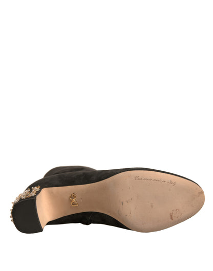 Chaussures bottines à talon orné Dolce & Gabbana noires