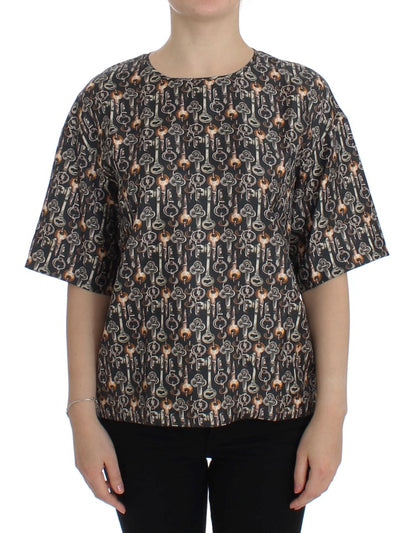 Dolce & Gabbana Chemise-t-shirt en soie à imprimé clés or gris