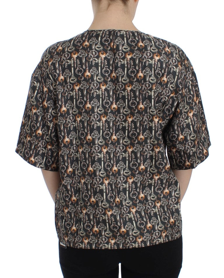 Dolce & Gabbana Chemise-t-shirt en soie à imprimé clés or gris